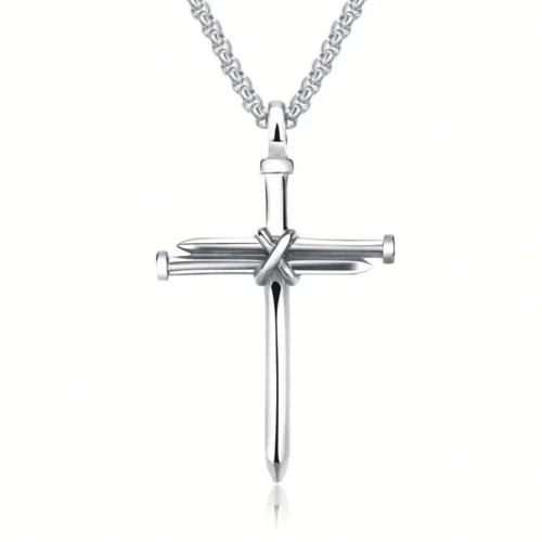 Steel/ Gold /Black Fashion Iron Nail Cross Pendant Necklace - Stainless Steel - 3mm Round - Image 2