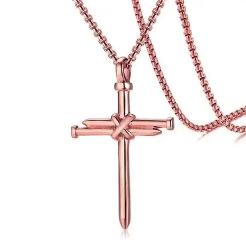 Steel/ Gold /Black Fashion Iron Nail Cross Pendant Necklace - Stainless Steel - 3mm Round - Image 4