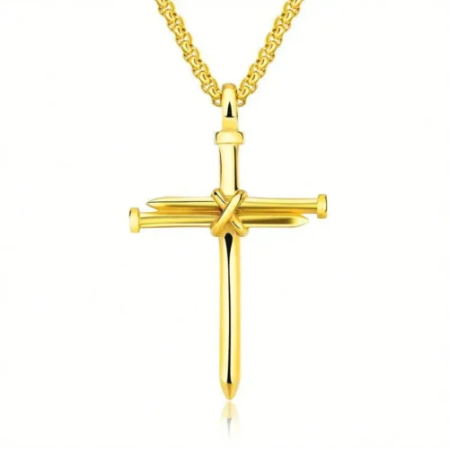 Steel/ Gold /Black Fashion Iron Nail Cross Pendant Necklace - Stainless Steel - 3mm Round - Image 6