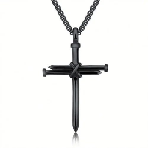 Steel/ Gold /Black Fashion Iron Nail Cross Pendant Necklace - Stainless Steel - 3mm Round - Image 8