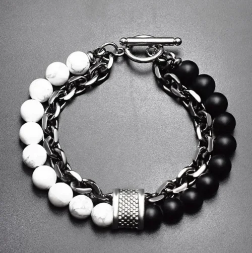 MEN'S CHAIN AND BEAD BRACELET - Image 2