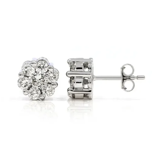 AGI Certified 2.00ctw Lab Diamond Floral Cluster Stud Earrings in 14kt White Gold - Image 2