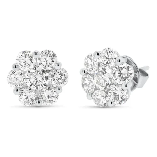 AGI Certified 2.00ctw Lab Diamond Floral Cluster Stud Earrings in 14kt White Gold - Image 3