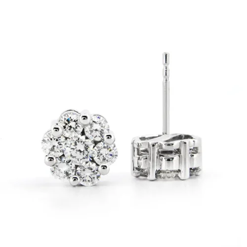 AGI Certified 2.00ctw Lab Diamond Floral Cluster Stud Earrings in 14kt White Gold - Image 4