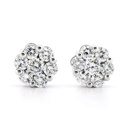 AGI Certified 2.00ctw Lab Diamond Floral Cluster Stud Earrings in 14kt White Gold - Image 5