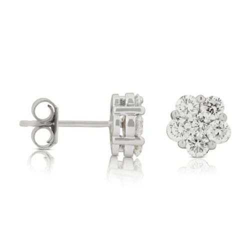 AGI Certified 2.00ctw Lab Diamond Floral Cluster Stud Earrings in 14kt White Gold - Image 6