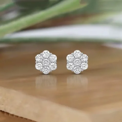 AGI Certified 2.00ctw Lab Diamond Floral Cluster Stud Earrings in 14kt White Gold - Image 8