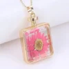 Coral Floral Big Wildflower Necklace - Handmade Square Glass Pendant, Perfect Valentine's Day Gift - Image 6