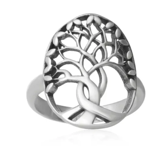 Elegant Sterling Silver Tree of Life Ring | High Polish Rhodium Plated