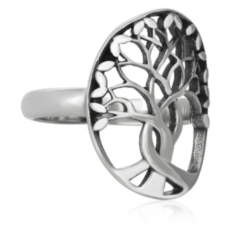 Elegant Sterling Silver Tree of Life Ring | High Polish Rhodium Plated - Image 2