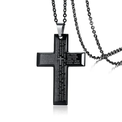 Bible Verse Cross Necklace - Stainless Steel Pendant with Chain - Image 2