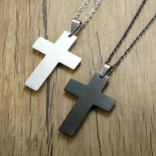 Bible Verse Cross Necklace - Stainless Steel Pendant with Chain - Image 3