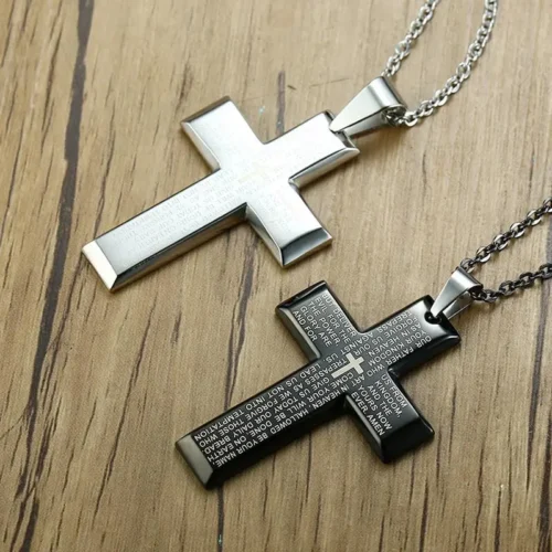 Bible Verse Cross Necklace - Stainless Steel Pendant with Chain - Image 6