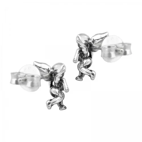 Exquisite Silver Cupid Stud Earrings - Sterling Silver, Perfect Gift - Image 2