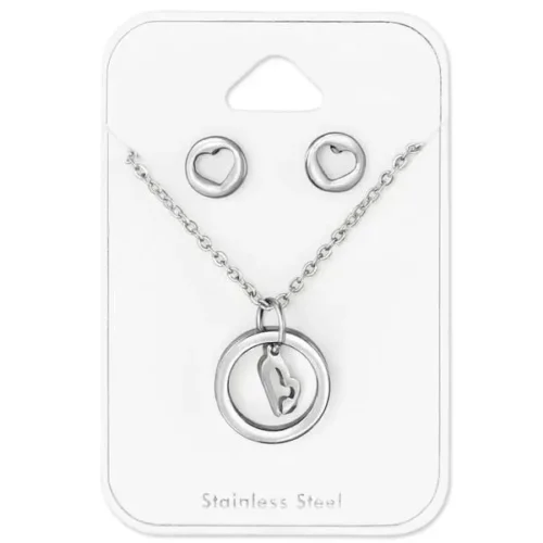 Elegant Steel Valentine Love Pendant Necklace Jewelry Set - Stainless Steel, Gift Ready - Image 2