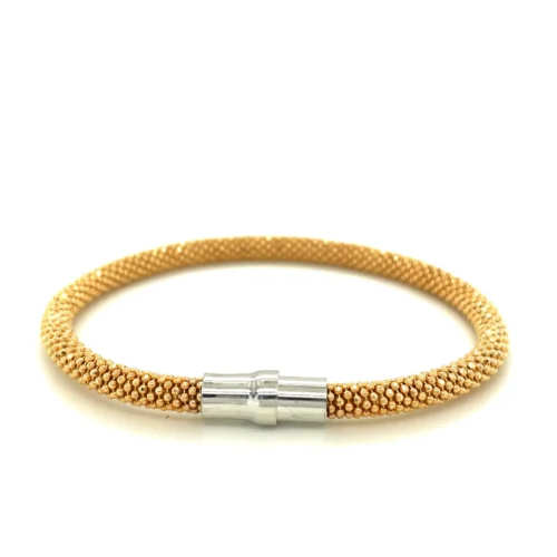 Elegant Sterling Silver Rhodium & Yellow Gold Plated Popcorn Motif Bangle - 7.5" | Luxurious High Polish Finish - Image 4