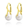 Elegant 24K Gold White Pearl Earrings with Swarovski Crystals - Sterling Silver