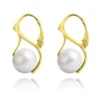 Elegant 24K Gold White Pearl Earrings with Swarovski Crystals - Sterling Silver - Image 2
