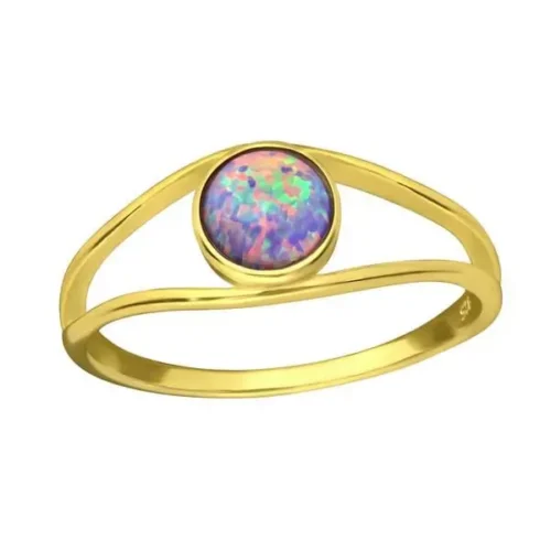 Stunning 14K Gold Plated Opal Round Ring with Multi Lavender - Elegant & Timeless