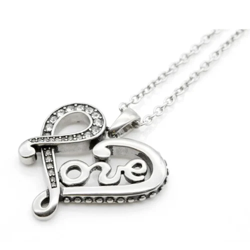 Elegant Engraved LOVE Letter Heart Necklace with Swarovski Crystals - Adjustable Stainless Steel Chain, Perfect Gift for Her - Image 3
