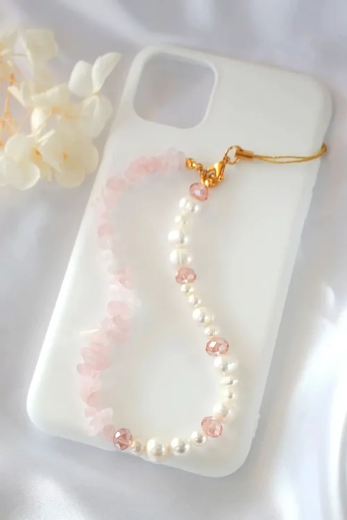 Rose Babe | Rose Quartz & Freshwater Pearls Duo Phone Lanyard - Elegant & Feminine Accessory
