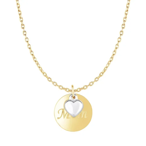 Elegant 10k Two Tone Gold Necklace with Mom Pendant & Heart - Perfect Gift for Mothers