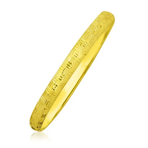 10k Yellow Gold Greek Pattern Textured Bangle Timeless Elegance & Intricate Design