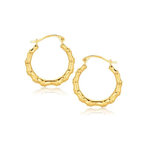 10k Yellow Gold Branch Motif Hoop Earrings Elegant Nature-Inspired Design