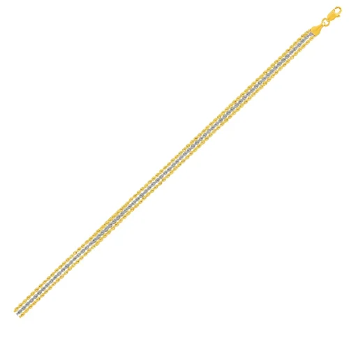 Luxurious Triple Strand Rope Chain Bracelet in 10k Two Tone Gold | Elegant & Unique Design