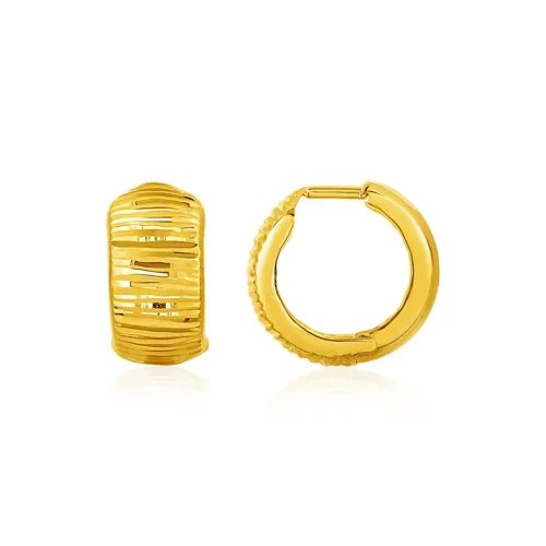 Reversible Textured and Smooth Snuggable Earrings in 10k Yellow Gold - Stylish and Versatile Hoops