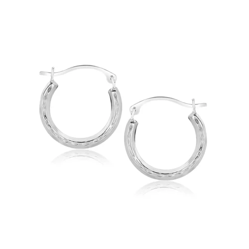 10k White Gold Fancy Hoop Earrings Elegant and Intricately Crafted Jewelry