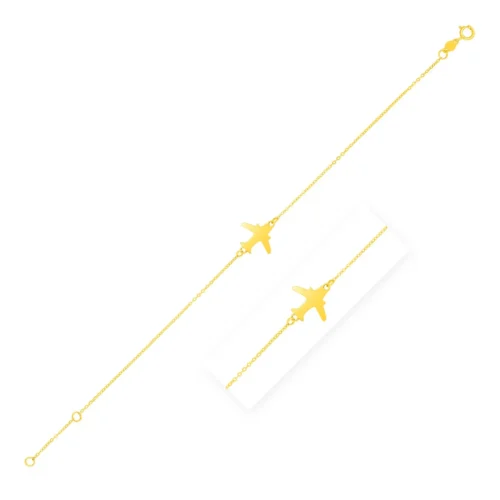 14K Yellow Gold Airplane Bracelet - Elegant Travel-Inspired Jewelry