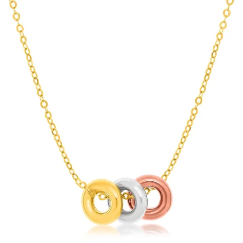 Elegant 14k Tri-Color Gold Chain Necklace with Three Open Circle Accents - Timeless Design