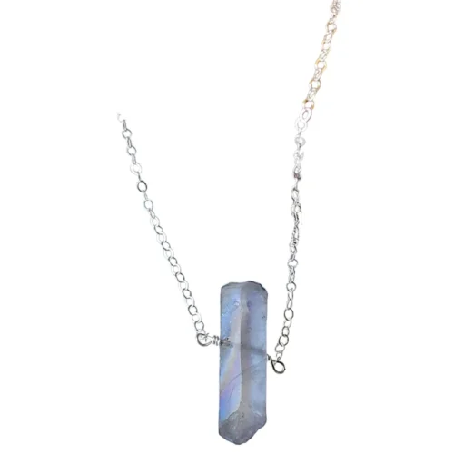 Elegant Mystic Grey Quartz Crystal Pendant Necklace in Silver - Handmade, Hypoallergenic