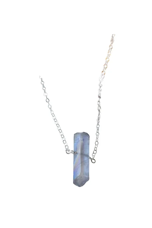 Elegant Mystic Grey Quartz Crystal Pendant Necklace in Silver - Handmade, Hypoallergenic