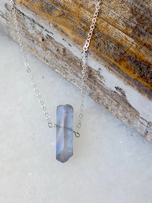 Elegant Mystic Grey Quartz Crystal Pendant Necklace in Silver - Handmade, Hypoallergenic - Image 2