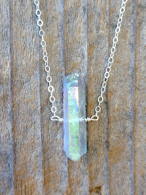 Elegant Mystic Grey Quartz Crystal Pendant Necklace in Silver - Handmade, Hypoallergenic - Image 3