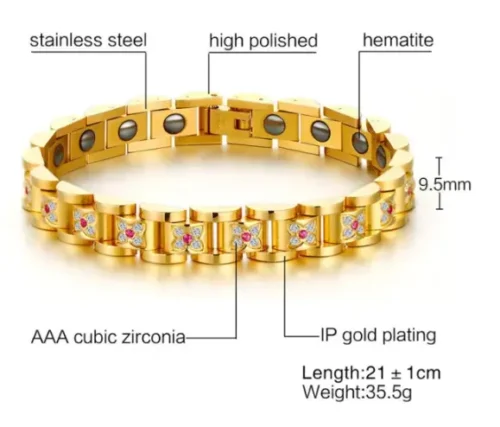 Steel Gold Magnetic Health Bracelet for Women - Stylish Therapy Jewelry - Image 2