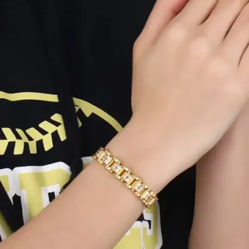 Steel Gold Magnetic Health Bracelet for Women - Stylish Therapy Jewelry - Image 4