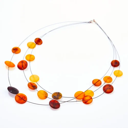 RAW Layered Colourful Amber Discs Necklace - Genuine Baltic Amber Jewelry