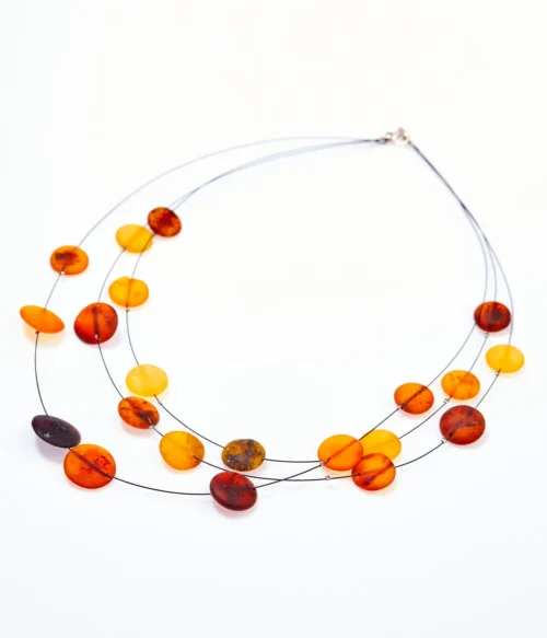 RAW Layered Colourful Amber Discs Necklace - Genuine Baltic Amber Jewelry