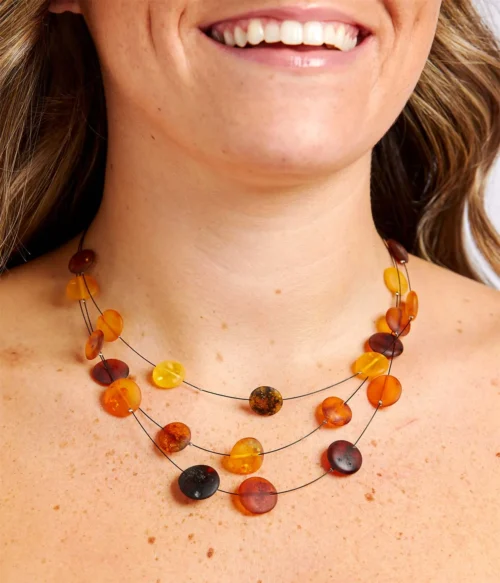 RAW Layered Colourful Amber Discs Necklace - Genuine Baltic Amber Jewelry - Image 2