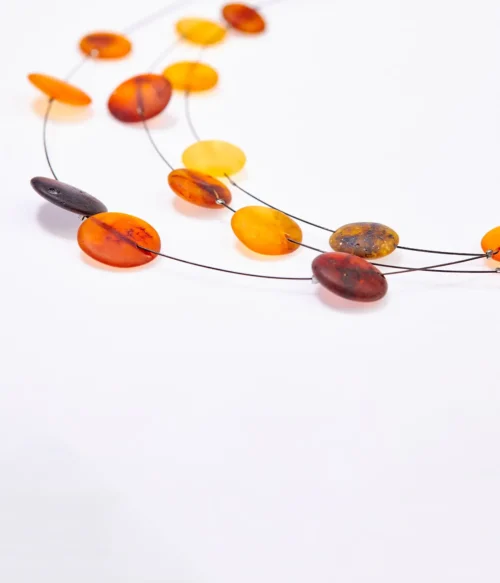 RAW Layered Colourful Amber Discs Necklace - Genuine Baltic Amber Jewelry - Image 3