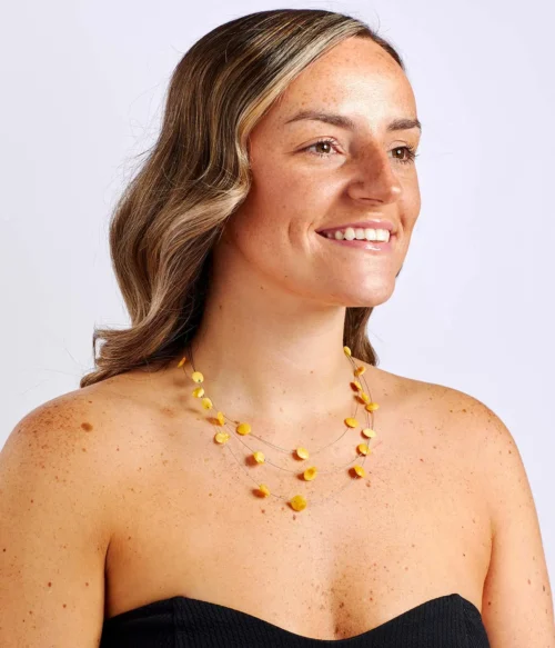 Raw Layered Butterscotch Amber Discs Necklace Genuine Baltic Amber Jewelry, 16.5" Multi-Strand Steel Design - Image 4