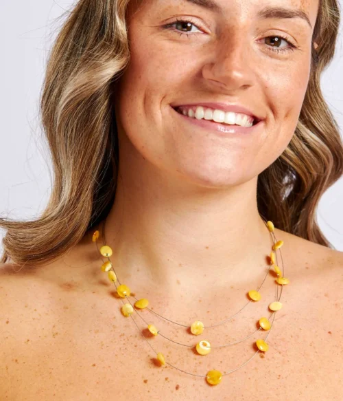 Raw Layered Butterscotch Amber Discs Necklace Genuine Baltic Amber Jewelry, 16.5" Multi-Strand Steel Design - Image 2