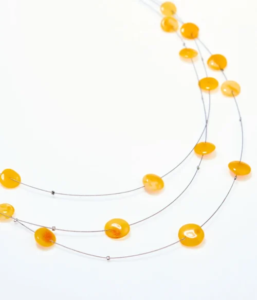 Raw Layered Butterscotch Amber Discs Necklace Genuine Baltic Amber Jewelry, 16.5" Multi-Strand Steel Design - Image 3