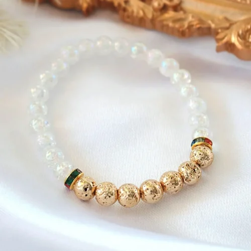Aroma Diffuser Bracelet - Golden Lava Stone Elastic Bracelet for Peace and Healing