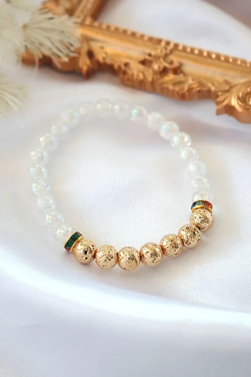 Aroma Diffuser Bracelet - Golden Lava Stone Elastic Bracelet for Peace and Healing