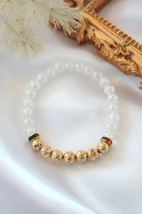 Aroma Diffuser Bracelet - Golden Lava Stone Elastic Bracelet for Peace and Healing - Image 3
