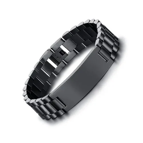 Stylish Black Stainless Steel Bracelet for Men - Durable & Engravable - Image 2